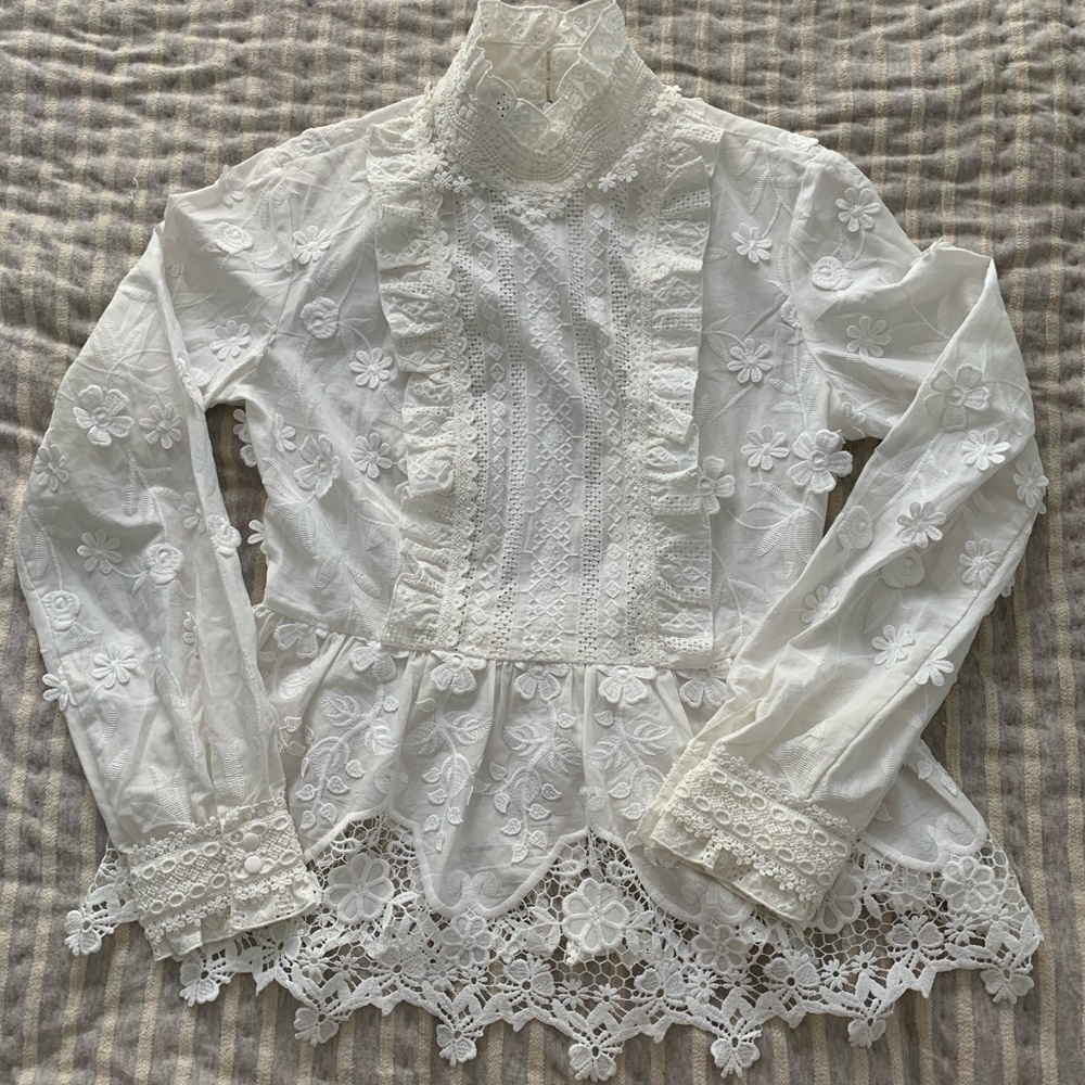 Anna Sui x I.N.C collab White Lace Peplum Top NWOT